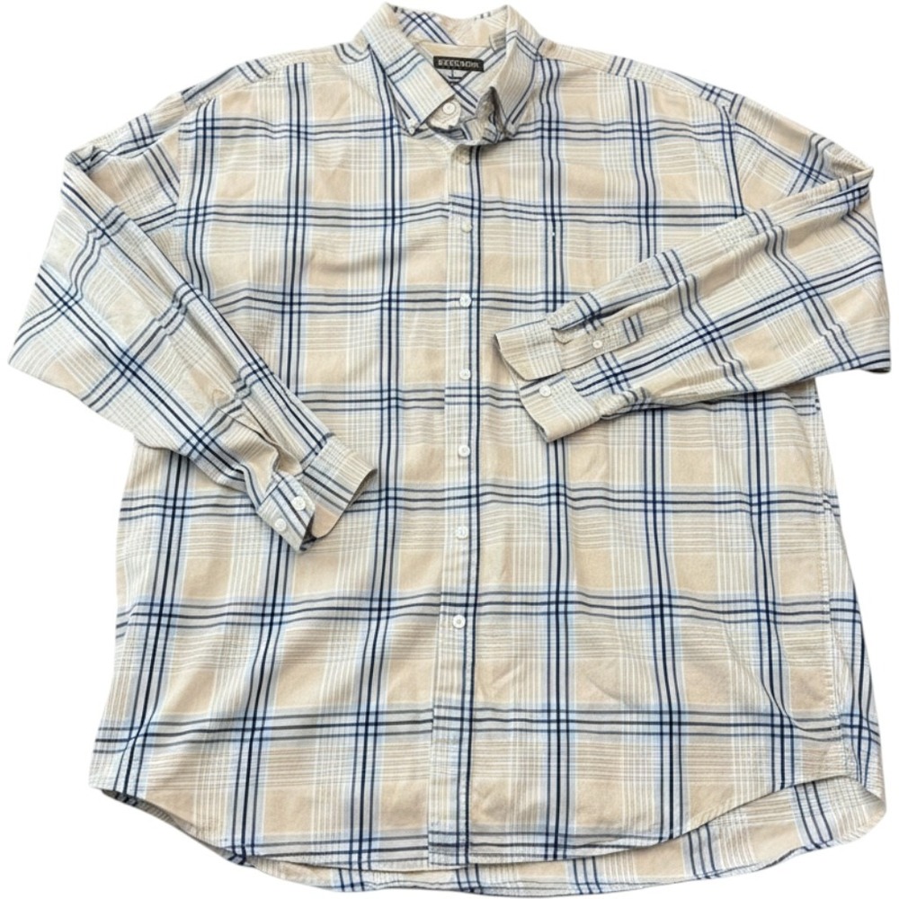 Stetson Mens 3XL Plaid Western Shirt Long Sleeve Button Down Beige Blue Cotton